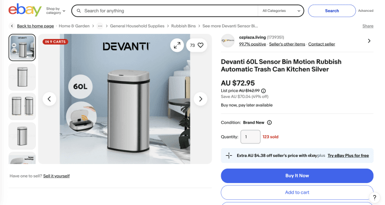 eBay: Devanti 60L Sensor Bin – 49% off, only $72.95